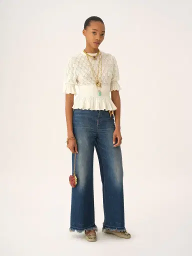 Chloé Short-sleeve ruffled sweater in a wool-mix knit | Thumbnail 3 Chloé Short-sleeve ruffled sweater in a wool-mix knit | Thumbnail 3