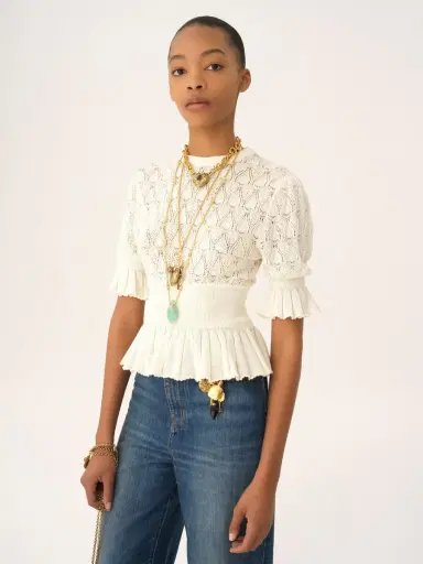 Chloé Short-sleeve ruffled sweater in a wool-mix knit | Thumbnail 4 Chloé Short-sleeve ruffled sweater in a wool-mix knit | Thumbnail 4