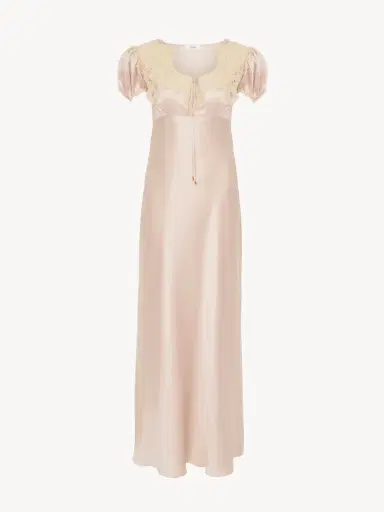 Chloé Puff-sleeve column dress in washed silk satin & lace | Thumbnail 2 Chloé Puff-sleeve column dress in washed silk satin & lace | Thumbnail 2