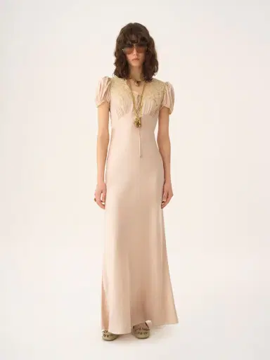 Chloé Puff-sleeve column dress in washed silk satin & lace | Thumbnail 4 Chloé Puff-sleeve column dress in washed silk satin & lace | Thumbnail 4