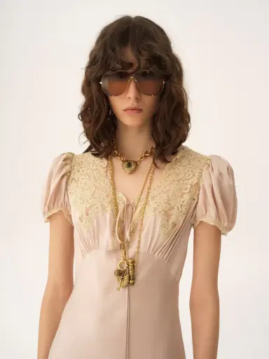 Chloé Puff-sleeve column dress in washed silk satin & lace | Thumbnail 6 Chloé Puff-sleeve column dress in washed silk satin & lace | Thumbnail 6