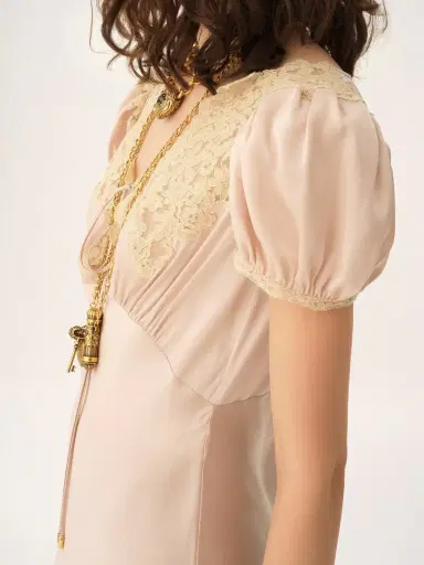 Chloé Puff-sleeve column dress in washed silk satin & lace | Thumbnail 7 Chloé Puff-sleeve column dress in washed silk satin & lace | Thumbnail 7