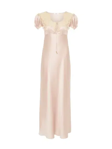 Chloé Puff-sleeve column dress in washed silk satin & lace | Thumbnail 1 Chloé Puff-sleeve column dress in washed silk satin & lace | Thumbnail 1