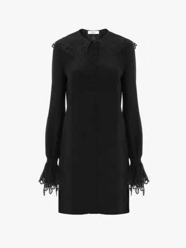 Chloé Long-sleeve mini dress in crêpe de chine & lace | Thumbnail 2 Chloé Long-sleeve mini dress in crêpe de chine & lace | Thumbnail 2