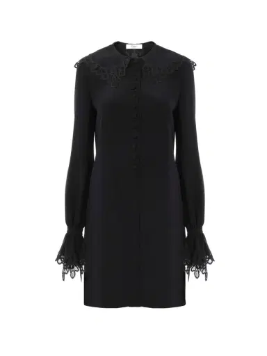 Chloé Long-sleeve mini dress in crêpe de chine & lace | Thumbnail 1 Chloé Long-sleeve mini dress in crêpe de chine & lace | Thumbnail 1