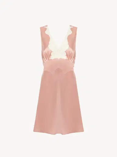 Chloé Sleeveless mini dress in washed silk satin & lace | Thumbnail 2 Chloé Sleeveless mini dress in washed silk satin & lace | Thumbnail 2