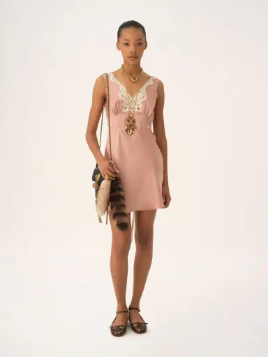 Chloé Sleeveless mini dress in washed silk satin & lace | Thumbnail 3 Chloé Sleeveless mini dress in washed silk satin & lace | Thumbnail 3