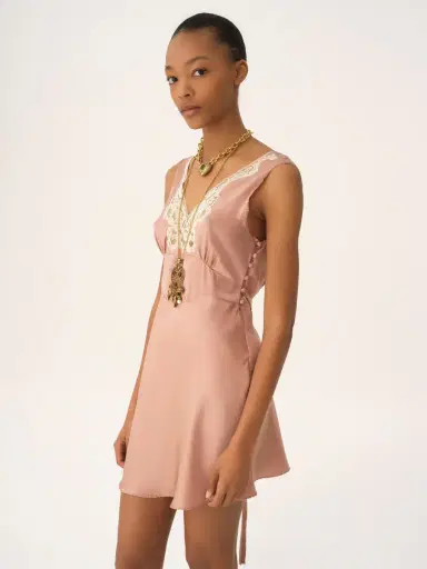 Chloé Sleeveless mini dress in washed silk satin & lace | Thumbnail 4 Chloé Sleeveless mini dress in washed silk satin & lace | Thumbnail 4
