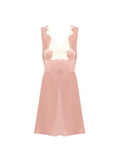 Chloé Sleeveless mini dress in washed silk satin & lace | Thumbnail 1 Chloé Sleeveless mini dress in washed silk satin & lace | Thumbnail 1
