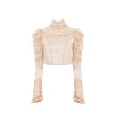 Chloé Cropped fitted jacket in silk duchess satin & lace | Thumbnail 1 Chloé Cropped fitted jacket in silk duchess satin & lace | Thumbnail 1