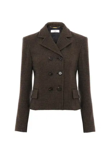 Chloé Double-breasted fitted jacket in houndstooth wool | Thumbnail 1 Chloé Double-breasted fitted jacket in houndstooth wool | Thumbnail 1