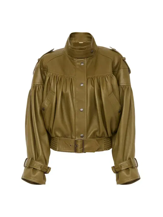 High-neck cropped jacket in leather High-neck cropped jacket in leather