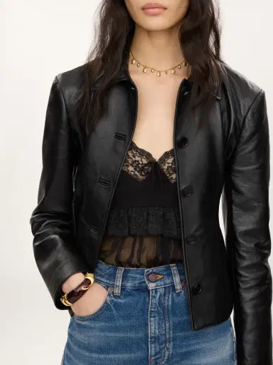 Chloé Fitted tailored jacket in leather | Thumbnail 7 Chloé Fitted tailored jacket in leather | Thumbnail 7