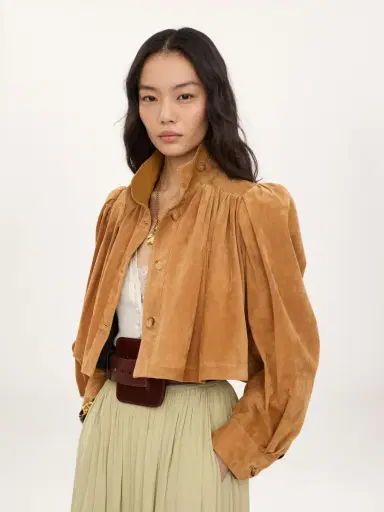 Chloé Gathered boule jacket in suede leather | Thumbnail 4 Chloé Gathered boule jacket in suede leather | Thumbnail 4