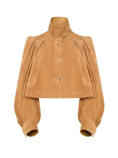 Chloé Gathered boule jacket in suede leather | Thumbnail 1 Chloé Gathered boule jacket in suede leather | Thumbnail 1