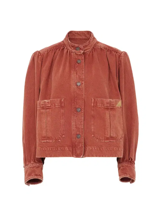 High-neck gathered jacket in denim High-neck gathered jacket in denim