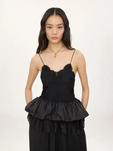 Chloé Thin-strap ruffle top in technical taffeta & lace | Thumbnail 4 Chloé Thin-strap ruffle top in technical taffeta & lace | Thumbnail 4