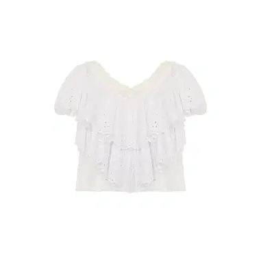 Chloé Cropped V-neck ruffle top in cotton voile & lace | Thumbnail 1 Chloé Cropped V-neck ruffle top in cotton voile & lace | Thumbnail 1