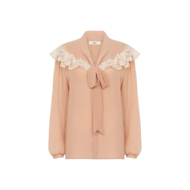 Tie-front gathered blouse in silk georgette & lace Tie-front gathered blouse in silk georgette & lace