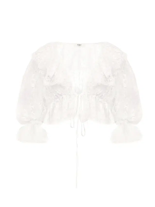 Cropped V-neck ruffle top in lace Cropped V-neck ruffle top in lace