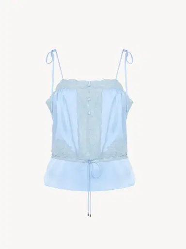 Chloé Drawstring camisole top in washed silk satin & lace | Thumbnail 2 Chloé Drawstring camisole top in washed silk satin & lace | Thumbnail 2