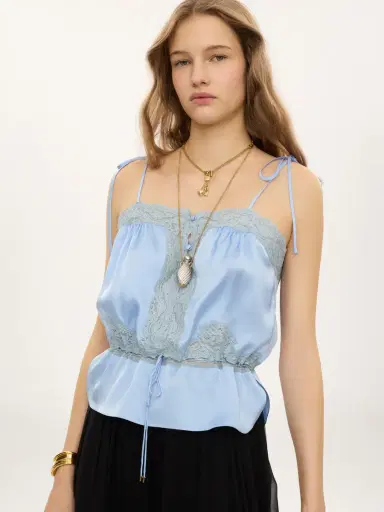Chloé Drawstring camisole top in washed silk satin & lace | Thumbnail 4 Chloé Drawstring camisole top in washed silk satin & lace | Thumbnail 4