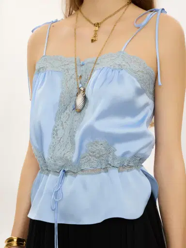 Chloé Drawstring camisole top in washed silk satin & lace | Thumbnail 6 Chloé Drawstring camisole top in washed silk satin & lace | Thumbnail 6