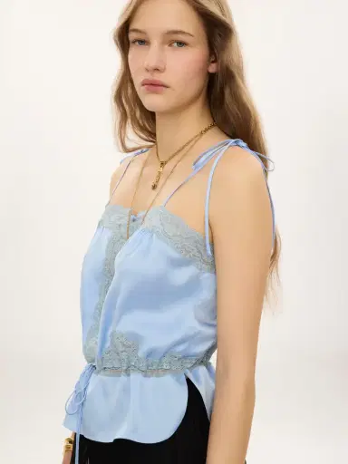 Chloé Drawstring camisole top in washed silk satin & lace | Thumbnail 7 Chloé Drawstring camisole top in washed silk satin & lace | Thumbnail 7