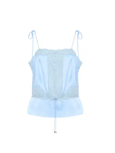 Chloé Drawstring camisole top in washed silk satin & lace | Thumbnail 1 Chloé Drawstring camisole top in washed silk satin & lace | Thumbnail 1