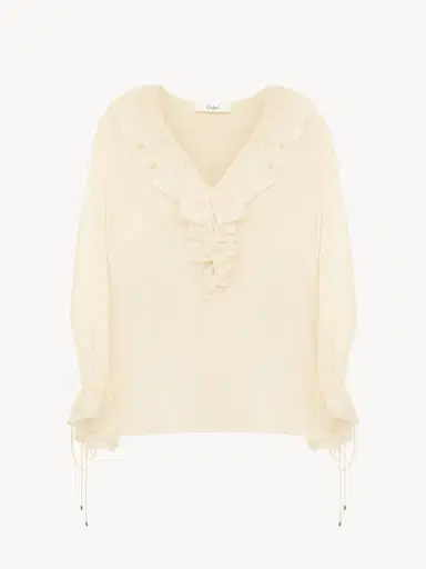 Chloé V-neck ruffle top in crêpe de chine | Thumbnail 2 Chloé V-neck ruffle top in crêpe de chine | Thumbnail 2