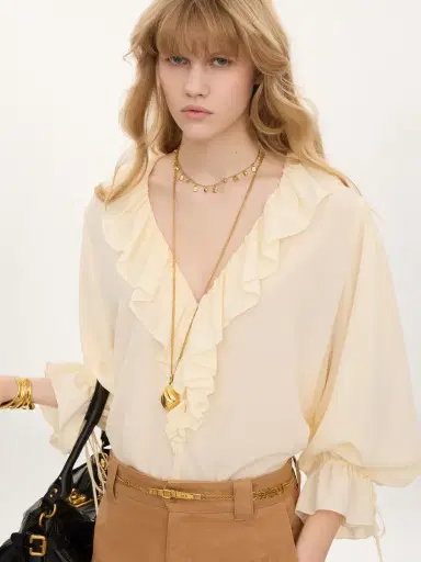 Chloé V-neck ruffle top in crêpe de chine | Thumbnail 4 Chloé V-neck ruffle top in crêpe de chine | Thumbnail 4