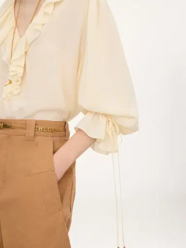 Chloé V-neck ruffle top in crêpe de chine | Thumbnail 6 Chloé V-neck ruffle top in crêpe de chine | Thumbnail 6