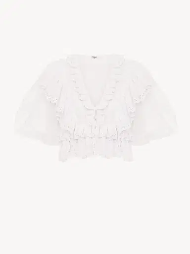 Chloé Cropped V-neck ruffle top in cotton voile | Thumbnail 2 Chloé Cropped V-neck ruffle top in cotton voile | Thumbnail 2