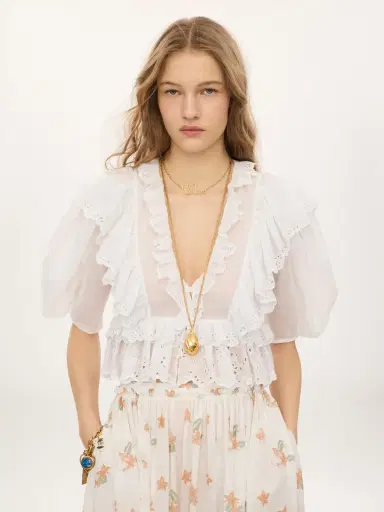Chloé Cropped V-neck ruffle top in cotton voile | Thumbnail 4 Chloé Cropped V-neck ruffle top in cotton voile | Thumbnail 4
