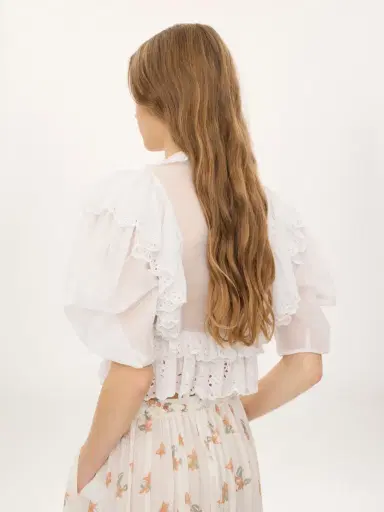 Chloé Cropped V-neck ruffle top in cotton voile | Thumbnail 5 Chloé Cropped V-neck ruffle top in cotton voile | Thumbnail 5