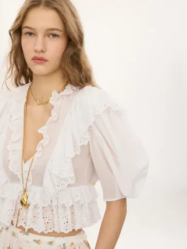 Chloé Cropped V-neck ruffle top in cotton voile | Thumbnail 6 Chloé Cropped V-neck ruffle top in cotton voile | Thumbnail 6