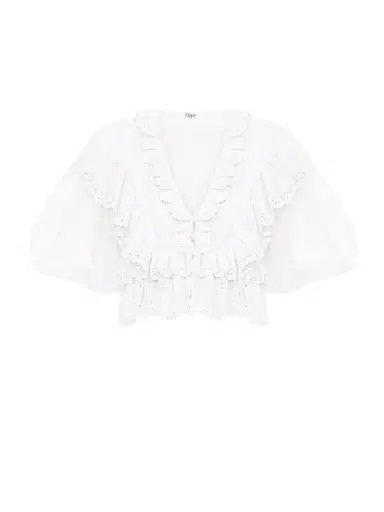 Chloé Cropped V-neck ruffle top in cotton voile | Thumbnail 1 Chloé Cropped V-neck ruffle top in cotton voile | Thumbnail 1