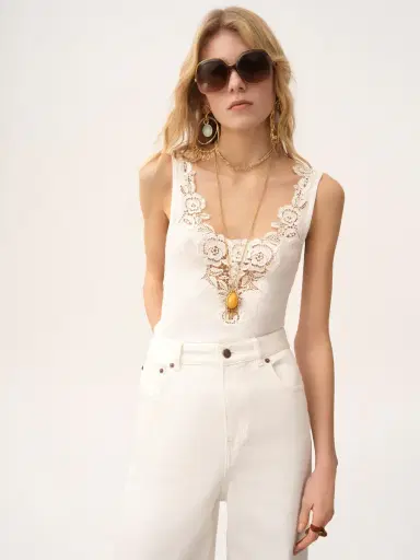 Chloé Fitted tank top in cotton jersey & guipure | Thumbnail 4 Chloé Fitted tank top in cotton jersey & guipure | Thumbnail 4