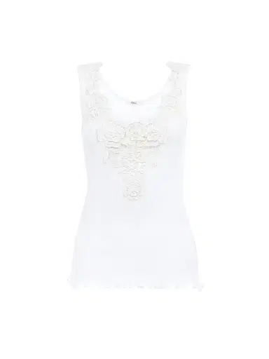 Chloé Fitted tank top in cotton jersey & guipure | Thumbnail 1 Chloé Fitted tank top in cotton jersey & guipure | Thumbnail 1