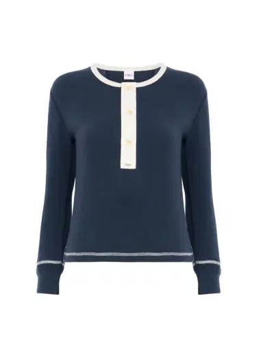 Chloé Fitted Henley shirt in cotton jersey | Thumbnail 1 Chloé Fitted Henley shirt in cotton jersey | Thumbnail 1