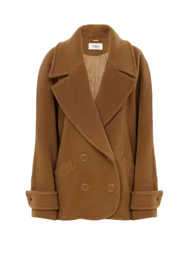 Chloé Double-breasted short coat in herringbone wool | Thumbnail 1 Chloé Double-breasted short coat in herringbone wool | Thumbnail 1