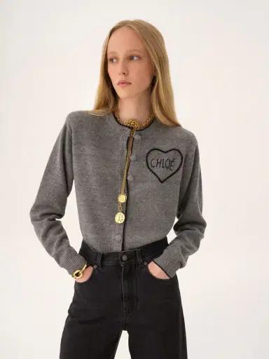 Chloé Fitted logo cardigan in a wool & cashmere knit | Thumbnail 4 Chloé Fitted logo cardigan in a wool & cashmere knit | Thumbnail 4