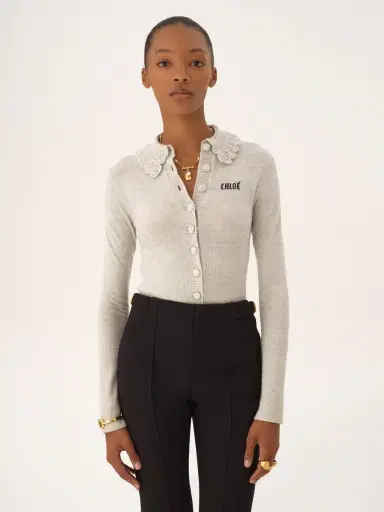 Chloé Fitted logo cardigan in a wool knit | Thumbnail 4 Chloé Fitted logo cardigan in a wool knit | Thumbnail 4