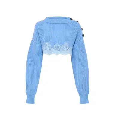 Chloé Cropped sweater in a merino wool knit & lace | Thumbnail 1 Chloé Cropped sweater in a merino wool knit & lace | Thumbnail 1