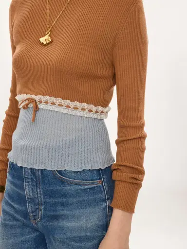 Chloé Cropped fitted sweater in a wool knit & lace | Thumbnail 6 Chloé Cropped fitted sweater in a wool knit & lace | Thumbnail 6