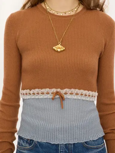 Chloé Cropped fitted sweater in a wool knit & lace | Thumbnail 7 Chloé Cropped fitted sweater in a wool knit & lace | Thumbnail 7