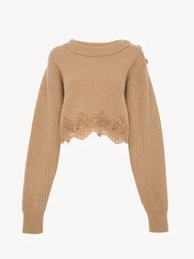Chloé Cropped mock-neck sweater in a wool and cashmere knit & lace | Thumbnail 2 Chloé Cropped mock-neck sweater in a wool and cashmere knit & lace | Thumbnail 2