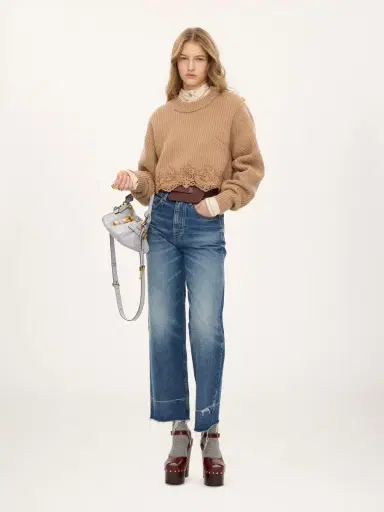 Chloé Cropped mock-neck sweater in a wool and cashmere knit & lace | Thumbnail 3 Chloé Cropped mock-neck sweater in a wool and cashmere knit & lace | Thumbnail 3