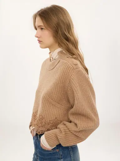 Chloé Cropped mock-neck sweater in a wool and cashmere knit & lace | Thumbnail 5 Chloé Cropped mock-neck sweater in a wool and cashmere knit & lace | Thumbnail 5