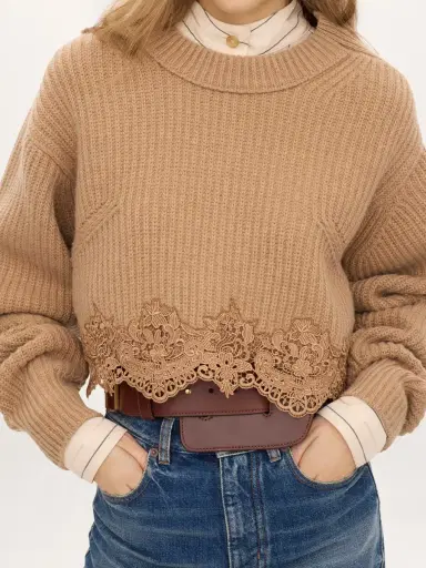 Chloé Cropped mock-neck sweater in a wool and cashmere knit & lace | Thumbnail 8 Chloé Cropped mock-neck sweater in a wool and cashmere knit & lace | Thumbnail 8